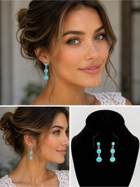 Vintage Whitney Kelly Three-Tier Turquoise Drop 925 Earrings - Women Jewelry